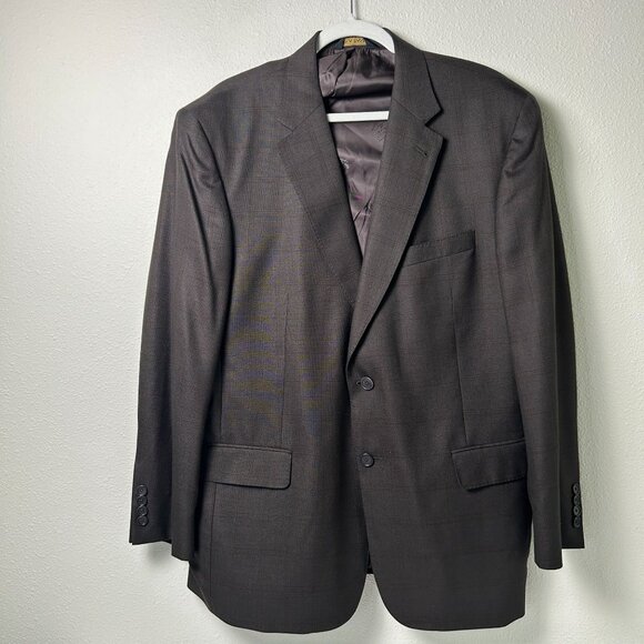 JoS A Bank Blazer Sport Coat Gordon Mens 44 Reg Brown Plaid Silk Wool Two Button - Picture 1 of 15